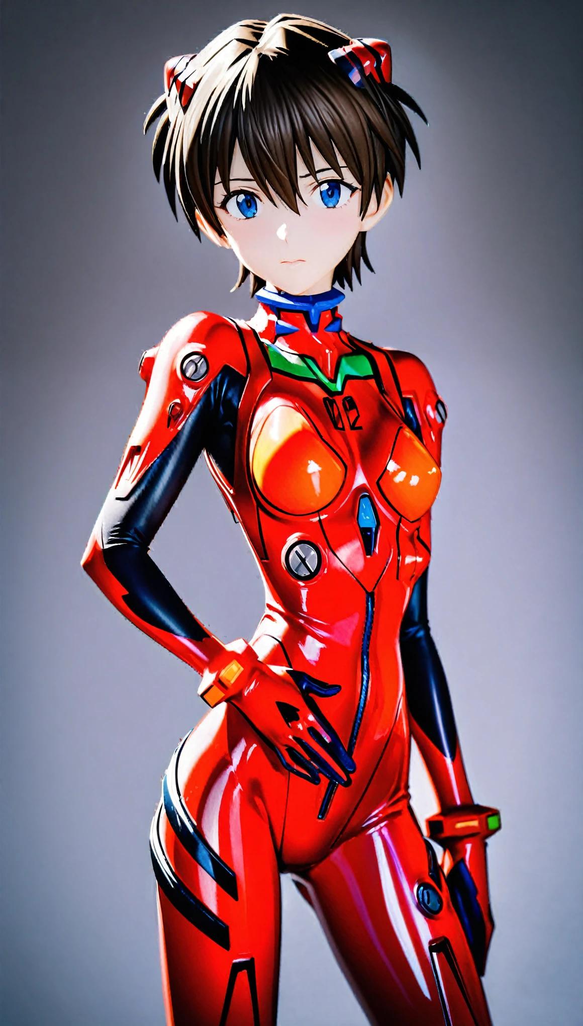 shin-chan \(evangelion\) ,(cosplay ,alternate costume),(ikari_shinji:1.4),1 feminin boy, solo, (black short hair:1.6),absurdres ,absolutely resolution ,incredibly absurdres ,(absolute shiny clothes),highest quality, ultra shiny clothes , looking at viewer, bangs, gloves, standing, shiny red bodysuit, turtleneck, headgear, legs apart, pilot suit, bracer, (shiny metallic red plugsuit:1.6) ,solo, bodysuit, neon genesis evangelion, medium breasts, (02 plugsuit), red_bodysuit, grossing plugsuit ,lustering plugsuit , embarrassed ,simple white background
