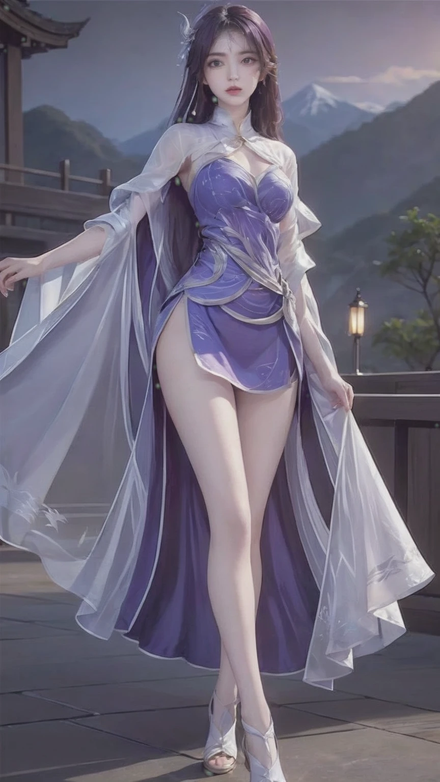 A woman wearing a purple skirt and white cloak posing for a photo, flowing magic robe, extremely detailed type germ, style type germ, style of type germ, fantasy robe, Most models | type germ, full body xianxia, Beautiful celestial mage, Beautiful charming anime woman, anime goddess, flowing robe, flowing robes