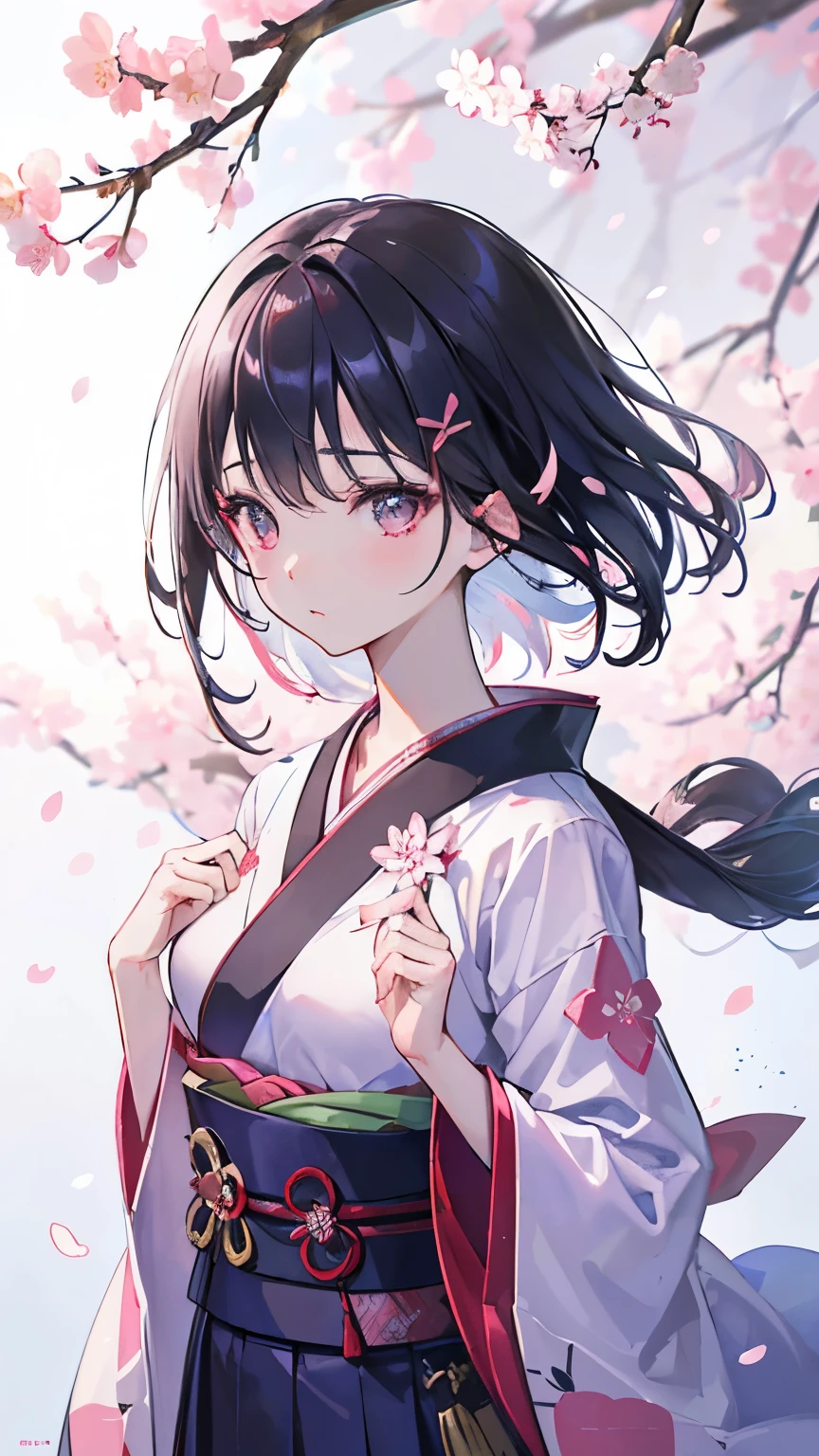 (kimono)、、(highest quality,masterpiece:1.3,超A high resolution,),(super detailed,caustics),(Photoreal:1.4,RAW shooting,)ultra-realistic capture,very detailed,High definition 16K for human skin、 Natural skin texture、、Skin looks even-toned and healthy、 Use natural light and color,one woman,Japanese,,cute,black haired,middle hair,(Depth of the bounds written、chromatic aberration、、wide range of lighting、natural shading、)、、(Sakura dancing:1.2)、(hair swaying in the wind:1.2)、(cherry blossoms reflect light:1.2)、Backlight、mouth is slightly open、surprised expression、happy expression、facing the front