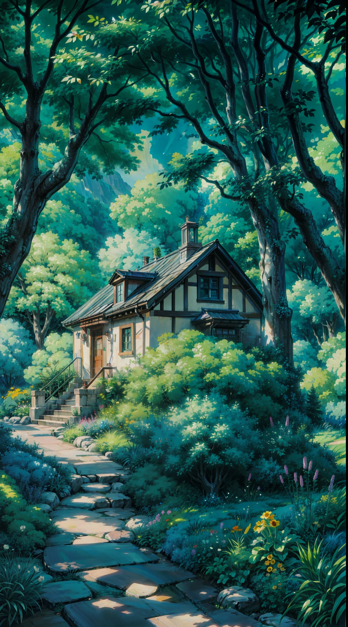 a painting of a path through a garden, studio ghibli smooth concept art, studio ghibli environment, from the studio ghibli film, studio ghibli concept art, by makoto shinkai, by Makoto Shinkai, makoto shinkai. high detail, studio ghibli movie still, ( ( makoto shinkai ) ), still from studio ghibli, cinematic studio ghibli still, 4k hd,, beautiful art uhd 4 k, a beautiful artwork illustration, beautiful digital painting, highly detailed digital painting, beautiful digital artwork, detailed painting 4 k, very detailed digital painting, rich picturesque colors, gorgeous digital painting