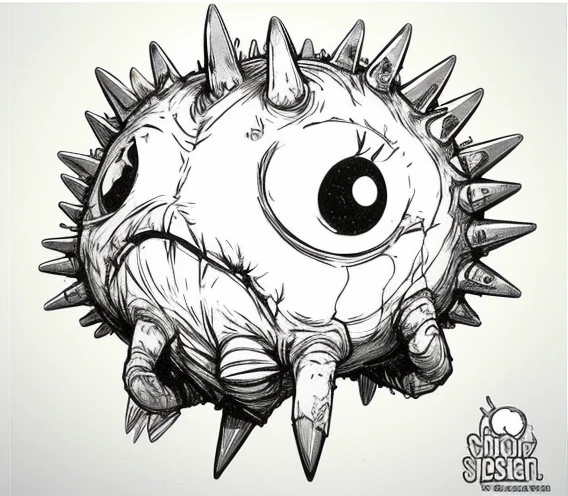 Black Spike Monster with Two Red Eye holding Knife, Art of Tamagotchi