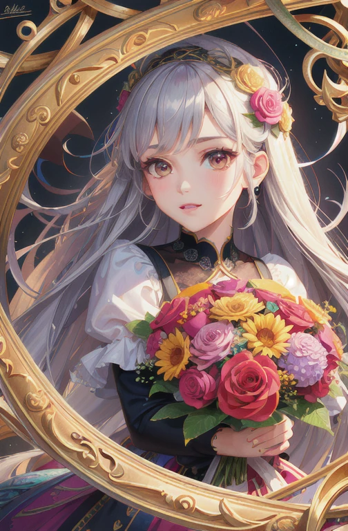 (ultra-detailed background, detailed background), disorganized, High resolution, super detailed, very detailed, 1 girl, (bouquet:1.3), (tangled:1.2), (geometric:1.2),(colorful),