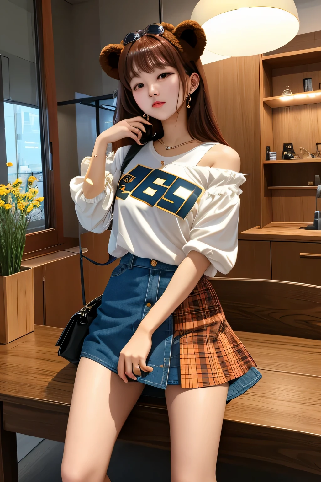 bear shoulder、mini skirt