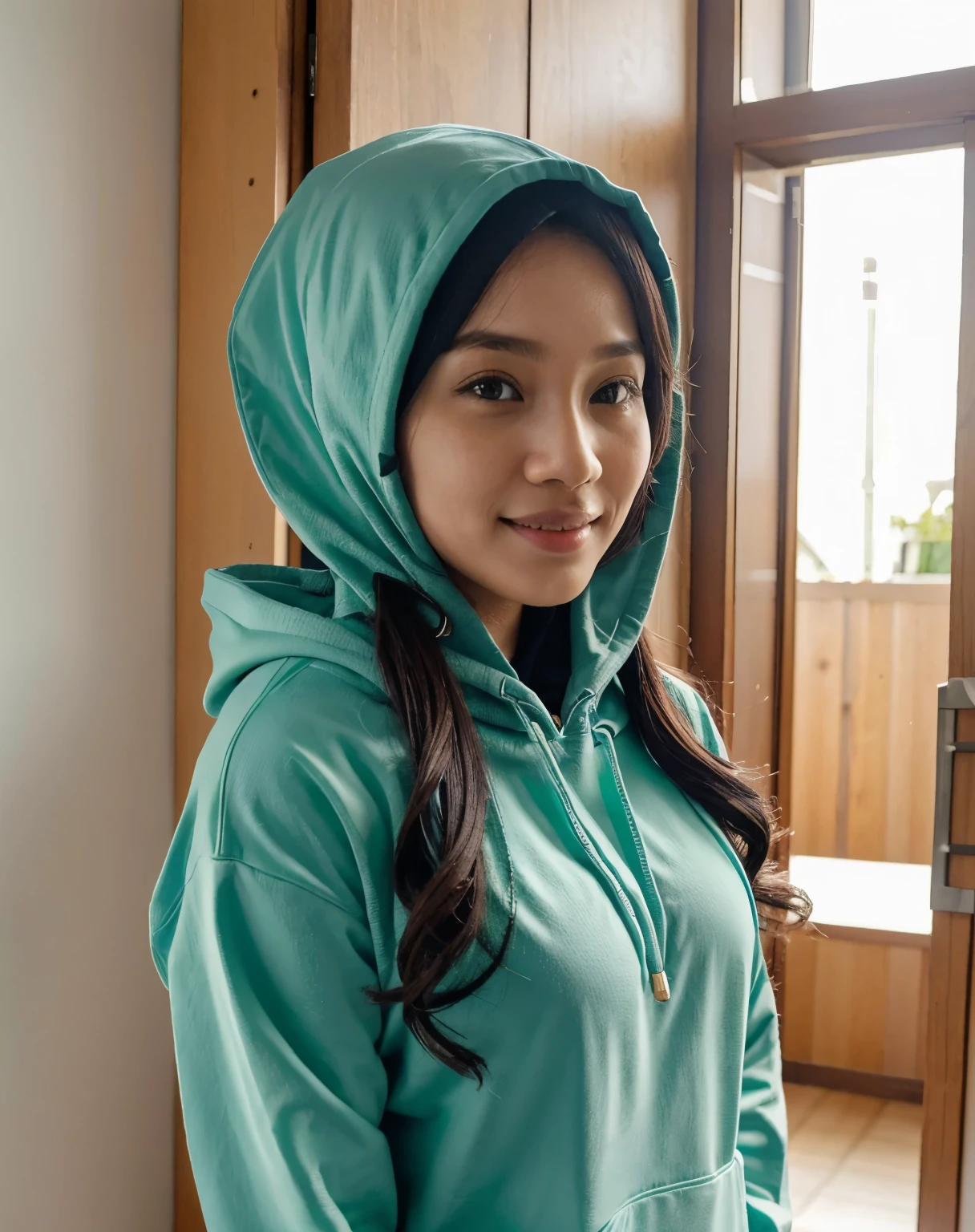 Foto Selfie Cowo pake peci sarung Hoodie tulisan Januari dan cewe pake jilbab Hoodie tulisan Desember 