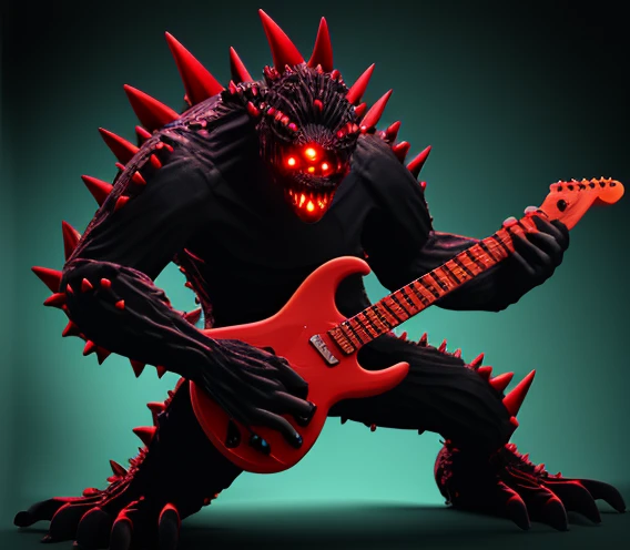 Black Spike Monster with Two Creepy Red Eye playing Electric Guitar