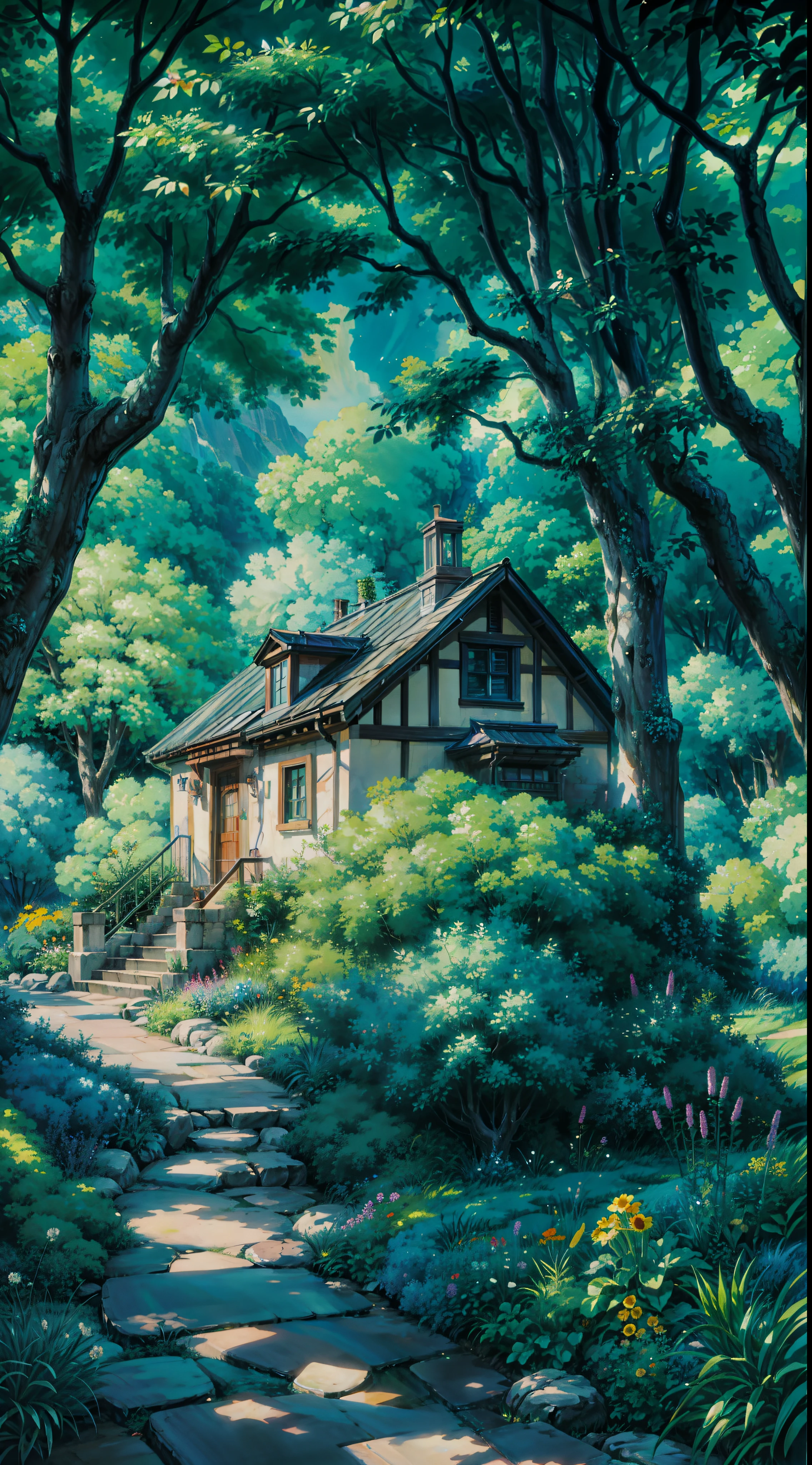 a painting of a path through a garden, studio ghibli smooth concept art, studio ghibli environment, from the studio ghibli film, studio ghibli concept art, by makoto shinkai, by Makoto Shinkai, makoto shinkai. high detail, studio ghibli movie still, ( ( makoto shinkai ) ), still from studio ghibli, cinematic studio ghibli still, 4k hd,, beautiful art uhd 4 k, a beautiful artwork illustration, beautiful digital painting, highly detailed digital painting, beautiful digital artwork, detailed painting 4 k, very detailed digital painting, rich picturesque colors, gorgeous digital painting