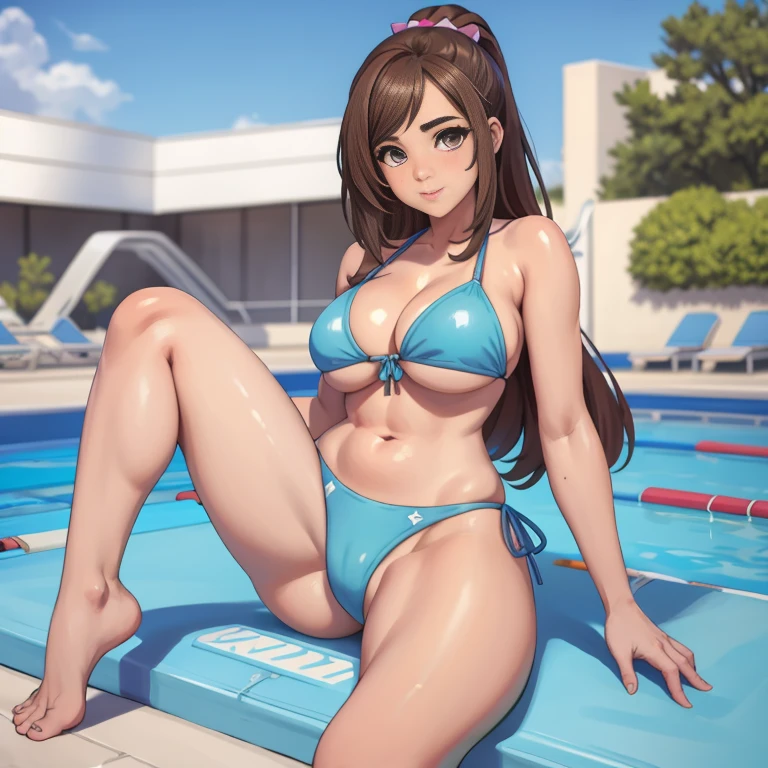 un primer plano de una mujer en bikini y medias de pie en una piscina, extremely detailed artistic germ, grueso