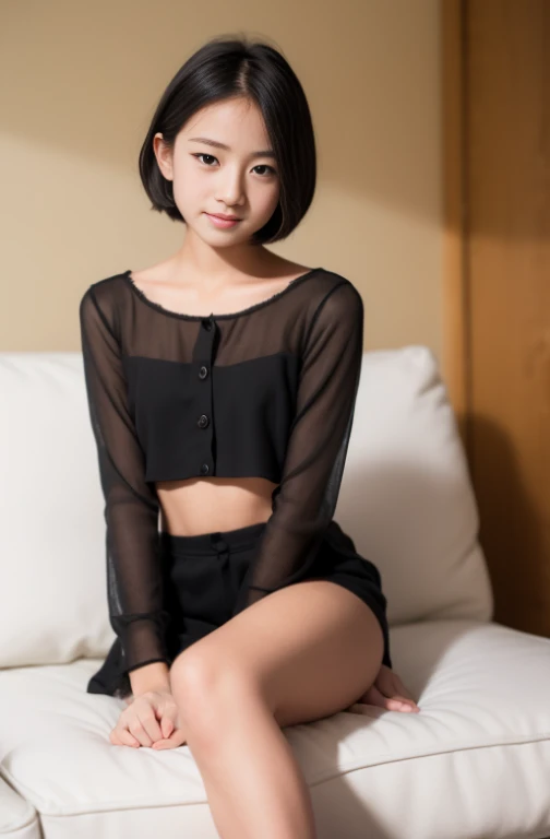 ((of the highest quality, 8K, masutepiece: 1.3, Raw photo)), Sharp Focus: 1.2, (1 AESPA Girl :1.1), Solo, (Realistic, Photorealistic: 1.37), (Face Focus: 1.1), Cute face, hyperdetailed face, Short messy hair, Small Smile, Small breasts, flat chest, nude, (chiffon panties: 1.2), Sitting, skirt, from below, Thigh, (Night, bar, cafe: 1.2), (flower, Cattleya: 1.2)