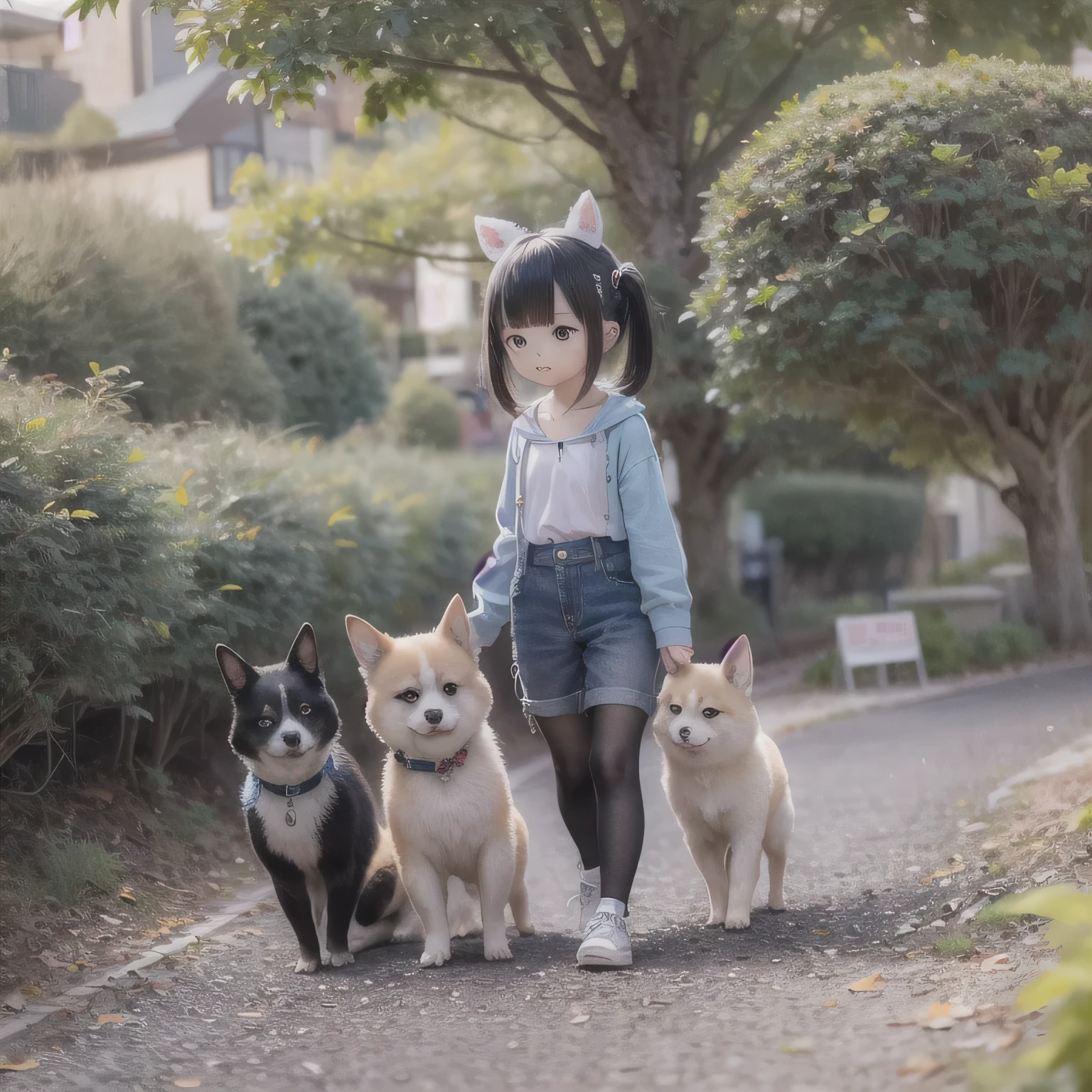 shiba inu girls chibi Walking on a leash with girls