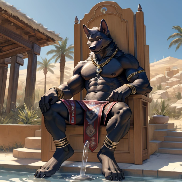 Masterpiece,Best quality, (Nasus):1,single ,muscular male,Detailed background,Masterpiece,muscular,aged,Looking at viewer,by Pino Daeni,(by ruaidri),by virtyalfobo,by lindang, posing in the desert, Masterpiece, Best quality, (Nasus): 0.9, only, green loincloth with gold details, 4k HD, digital art,, naked full body, full anthromasterpiece, sexy look, sexy eyes, detailed eyes, sitting on a throne, showing feet, muscular anthro, nasus character focus, huge hard dick, focus on detailed penis, sperm fountain, cumming, making fun, gay porn, lovely, cute view, full pose,