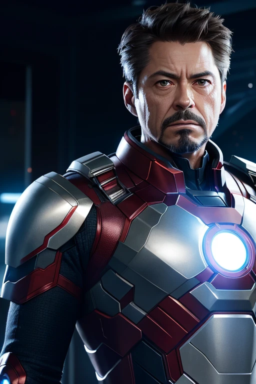 Marvel, Old man Tony Stark, realistically, dynamic lights, old, gray stubble, full shoot, (extremely detailed CG unity 8k wallpaper), trending on ArtStation, trending on CGSociety, High Detail, Sharp focus, dramatic, photorealistic