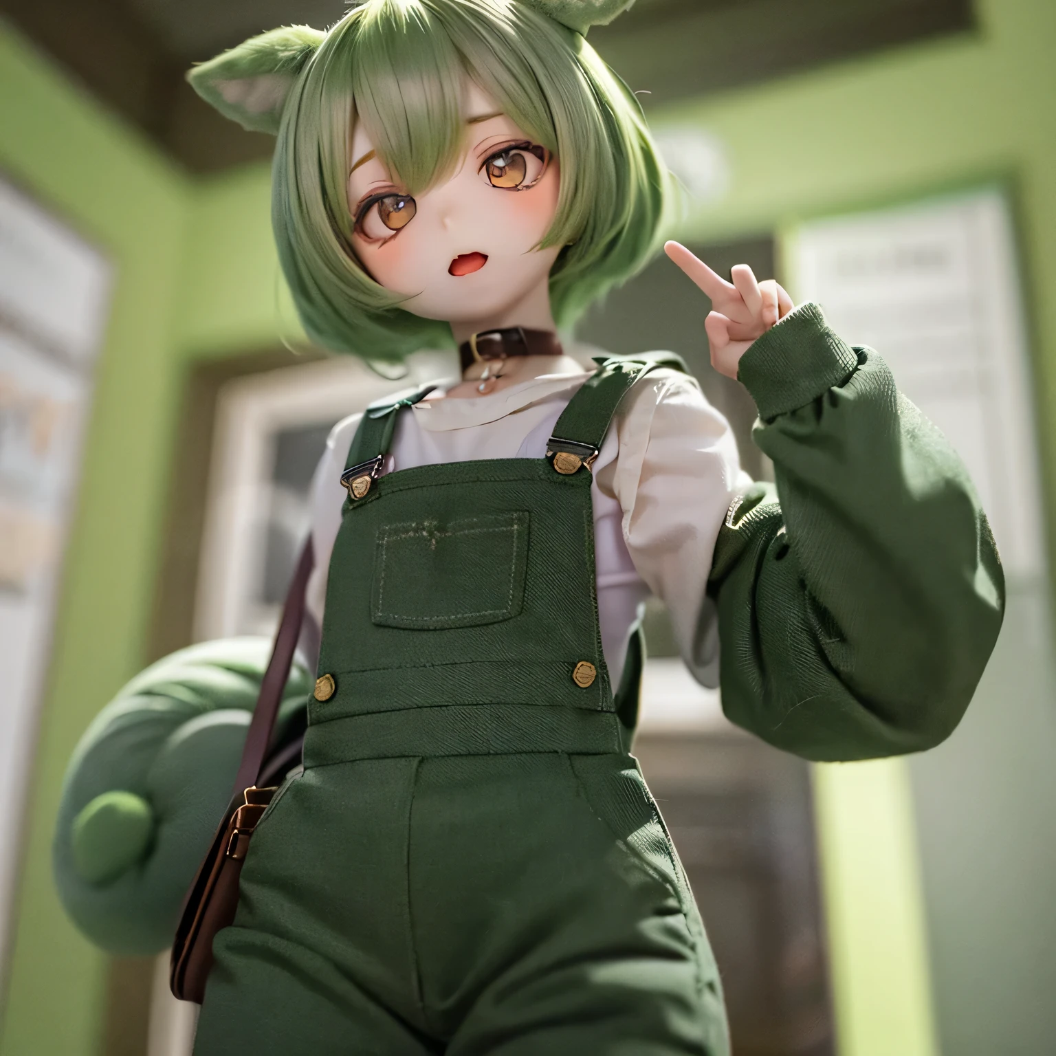 ,(illustration),(((In town))),(best quality,ultra-detailed,highres),(vivid colors),(smug face),((((((chibi)))))),(green hair),(open mouth),(nude)Zundamon's hairstyle full body ,(smug face),(((((chibi))))),(green hair),(white blouse),(((((8green color Bugy overalls)))))doyagao