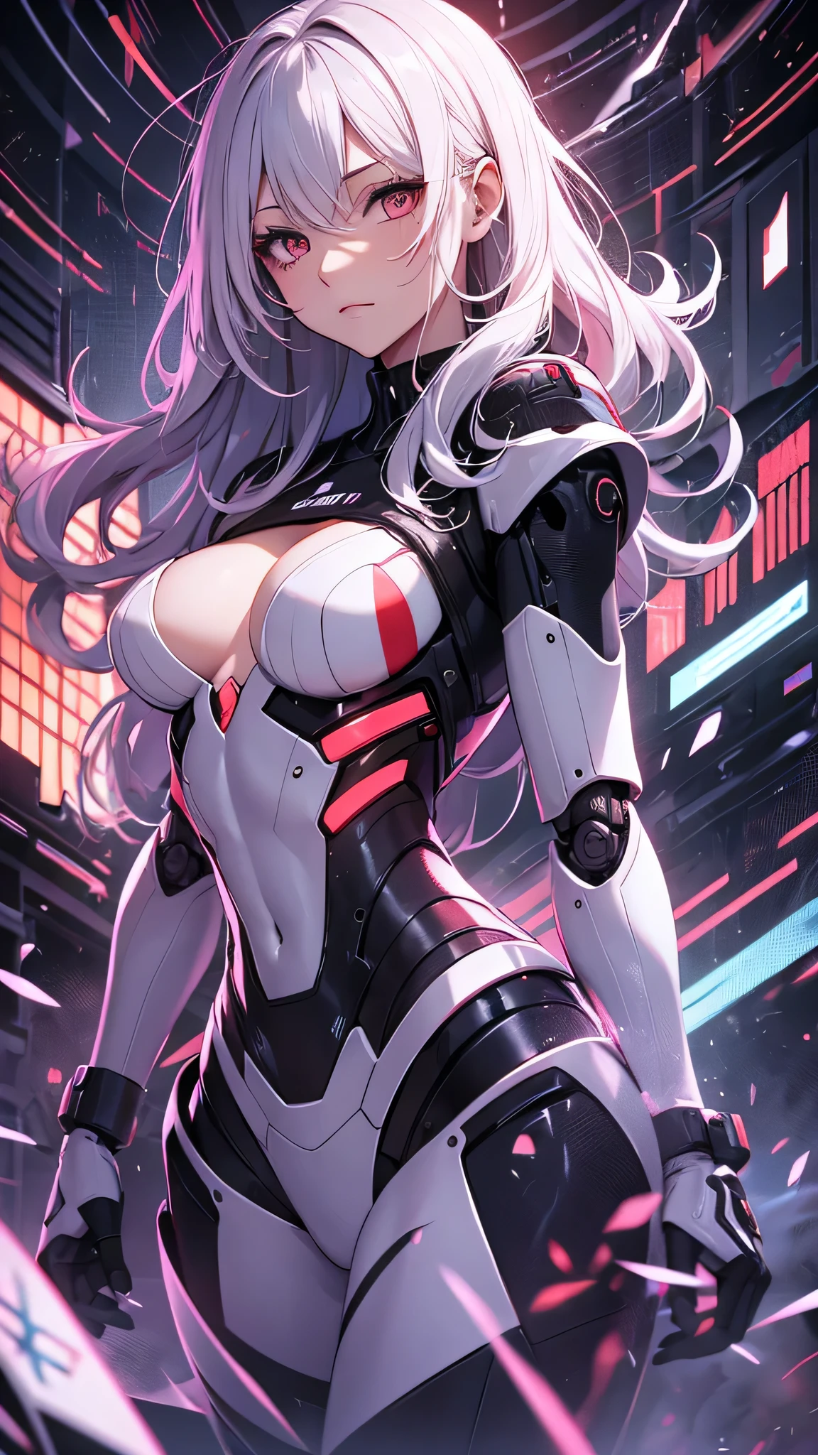 最high quality、best image quality、masterpiece、android girl((18-year-old、 By becoming、vest bust、medium bust,wide open breast tea、red glowing eyes, water hair、messy hair、long hair、thin,highest valley、white robot body、shining blue body、Close ~ eyes、All connected to cables、Show the whole body、robot arm、robot feet、villain、)),high quality、beautiful art、background((dark bio facility、dark room、Infrared Sensor、red lighting))、Flight、debris flies、Depth of written boundary、movie、visual art、perfect art、8K,genuine、