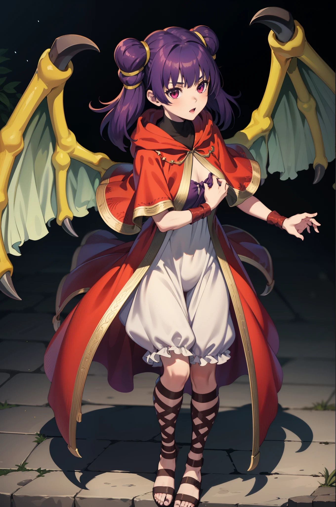 myrrh_fe, white dress, sandals, wristband, dragon wings, purple hair