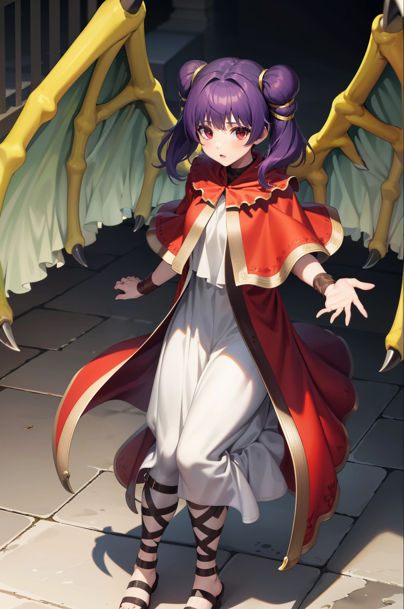 myrrh_fe, white dress, sandals, wristband, dragon wings, purple hair