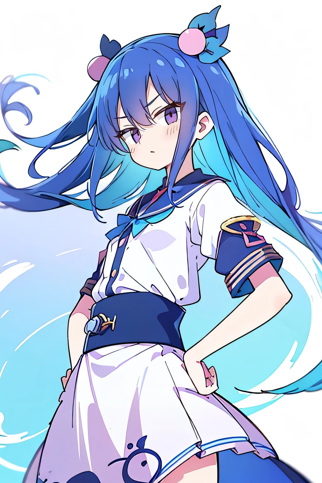 (masterpiece),best quality, expressive eyes, perfect face, 1girl,
Put your hands on your waist,fair, Gorgeous,Japanese cartoons,girl,lola,Hina Angel, blue hair, blue haired, floating clothes,Grab your waist, Grab your waist, hands on hips , hands on hips,flat chest