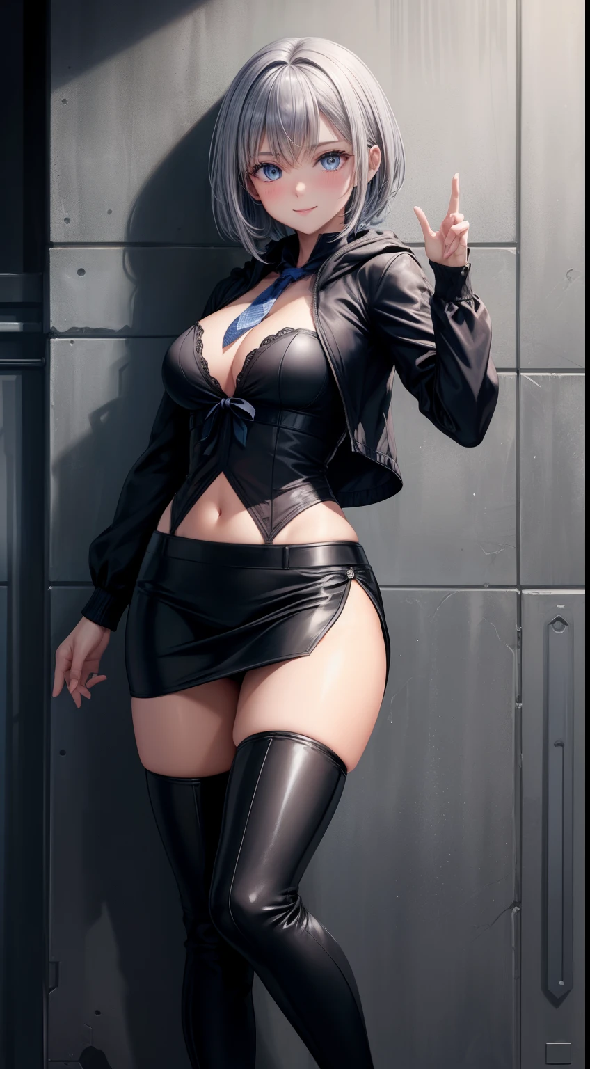 masterpiece, highest quality, high resolution, 1 girl, gray hair, short hair, blue eyes, medium breasts, OL, tie, black suit, pencil skirt, put your hands on your hips, outdoor,Idol Master,,anastasia,Knee-high boots,pantsスーツ,fighting pose, ((put your hand on the wall, standing backwards, show off your butt)), (Viewed from 10 meters to the right at a 45 degree angle)
(masterpiece:1.3),(very detailed:1.3),(High resolution:1.1),highest quality,Super detailed,1 girl,alone,cm \(The ultimate holiday\),hoodie,pants,looking at the viewer,smile,blush,