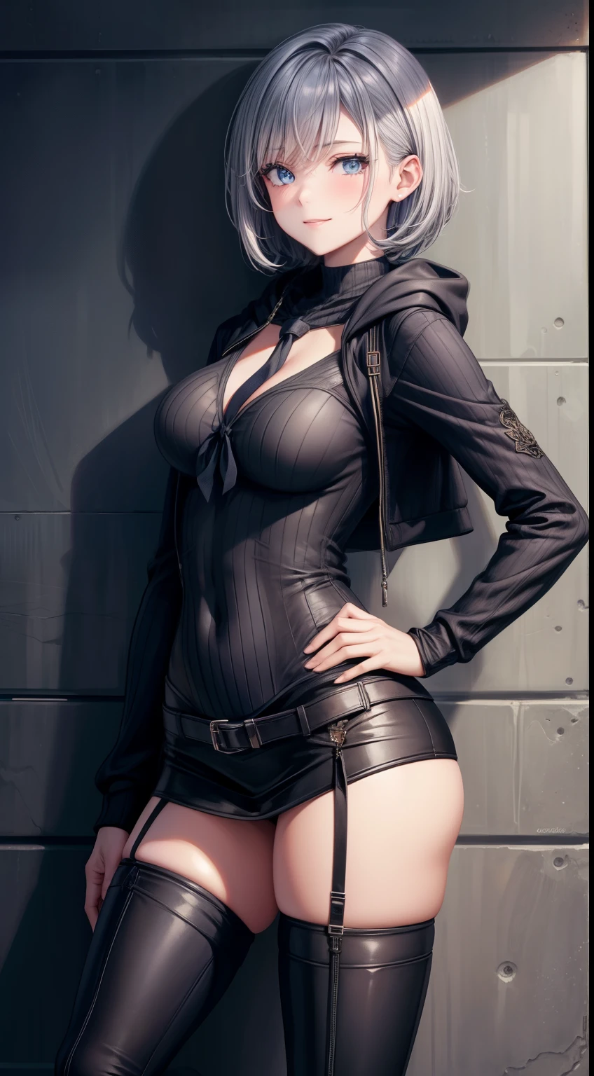 masterpiece, highest quality, high resolution, 1 girl, gray hair, short hair, blue eyes, medium breasts, OL, tie, black suit, pencil skirt, put your hands on your hips, outdoor,Idol Master,,anastasia,Knee-high boots,pantsスーツ,fighting pose, ((put your hand on the wall, standing backwards, show off your butt)), (Viewed from 10 meters to the right at a 45 degree angle)
(masterpiece:1.3),(very detailed:1.3),(High resolution:1.1),highest quality,Super detailed,1 girl,alone,cm \(The ultimate holiday\),hoodie,pants,looking at the viewer,smile,blush,
