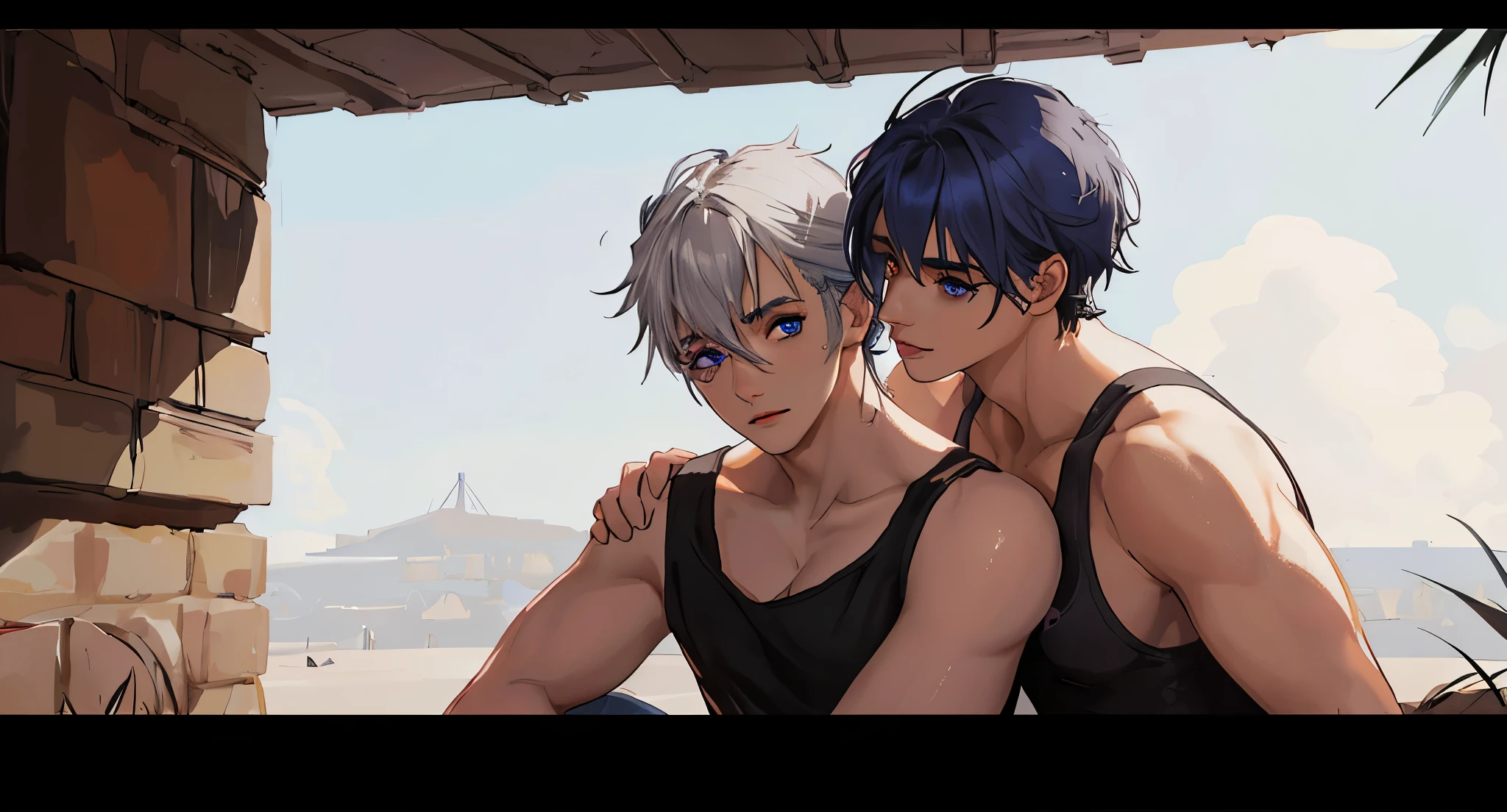 dos lindo chicos ojos azules cabello gris