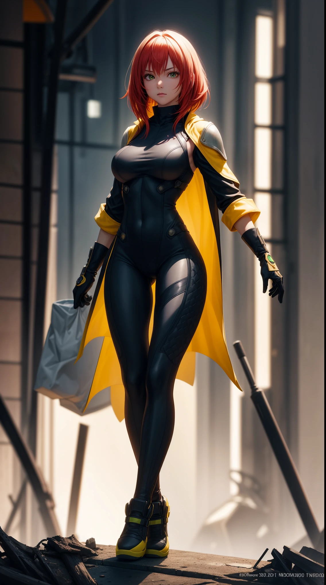 Round legs, full body, Rogue&#39;s unsinging legs, sexy original suit style, fantasy, green and yellow suit style, ((Red and white hair)), urban background, , 30-megapixel, 4k, Canon EOS 5D Mark IV Digital SLR Camera, 85mm lens, sharp focus, intricately detailed, long exposure time, f/8, ISO100, Diffuse backlight, Award-winning photo, Face-to-face camera, look into the camera, Monovision, perfect contrast, High sharpness, facial symmetry, Depth of the bounds written, Super detailed photography, raytraced, global illumination,