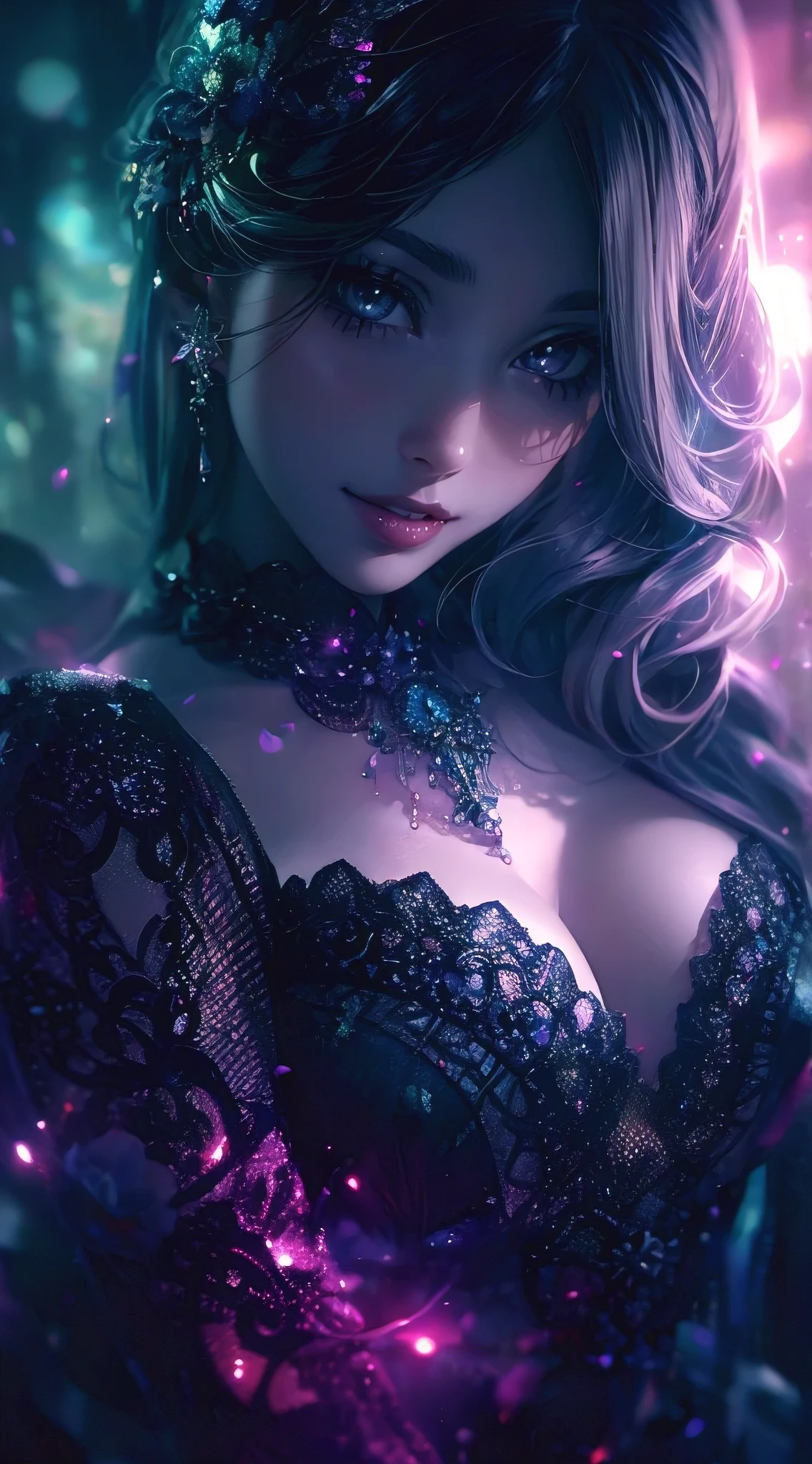 (best quality,4k,8k,highres,masterpiece:1.2),ultra-detailed,realistic,
professional,illustration,portraits,artgerm,gerald brom,vivid colors,
attractive woman,beautiful detailed eyes,beautiful detailed lips,longeyelashes,
perfect body,hyperfeminine curves,huge breasts,cute and playful,emotive expressions,
vibrant colors,colorful palette,soft and warm lighting,graceful poses,
detailed background,romantic atmosphere,stylish fashion,gazing into the distance,
dreamy ambiance,subtle textures,painting-like,scene from a fairytale,kaleidoscopic pattern,
ethereal beauty,majestic presence,alluring charm,exquisite details