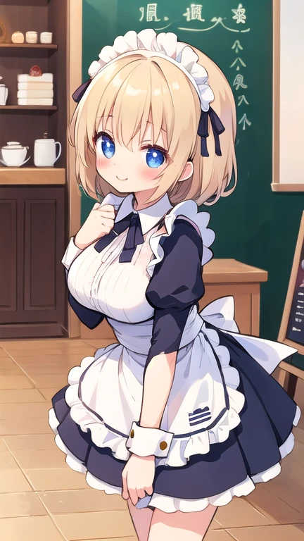 beautiful illustrations, highest quality, cute***, dynamic angle, cute, maid, big breasts, Cafe