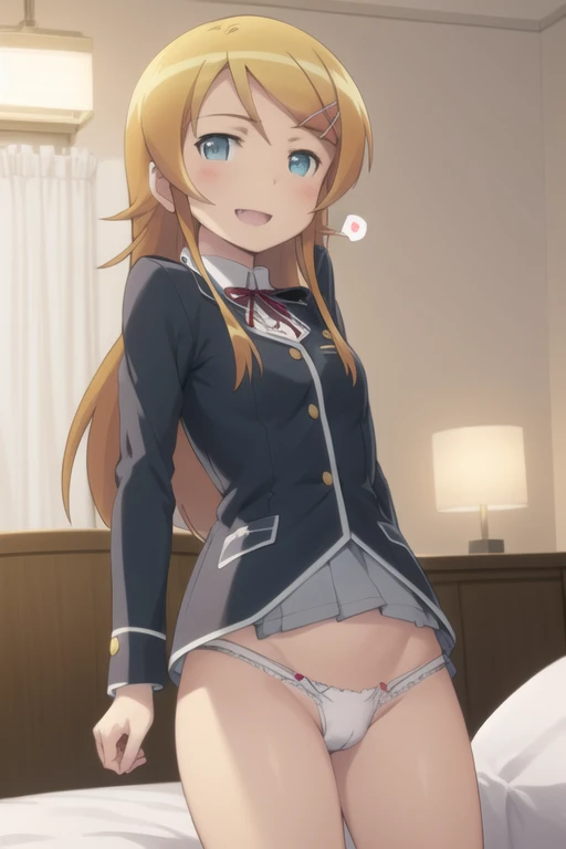 (Highly detailed CG Unity 8K wallpaper), (masterpiece), (highest quality), (Super detailed), (best illustration), (best shadow), (confused), 1 girl, alone, kirino kousaka, smile、mouth open、back_sex 、(NSFW), (Spoken Mind:1.2),(on the bed:1) ,(Doing a presentation:1.2), looking at the viewer ,(messy hair:1.1),(moonlit room:1.1),(soft bed linen:1.1) , 1 girl, uniform、small breasts、spread your crotch