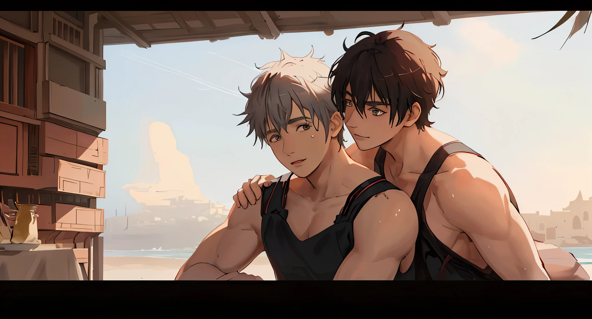 In the background there is a silver city there are Two 14 year old boys