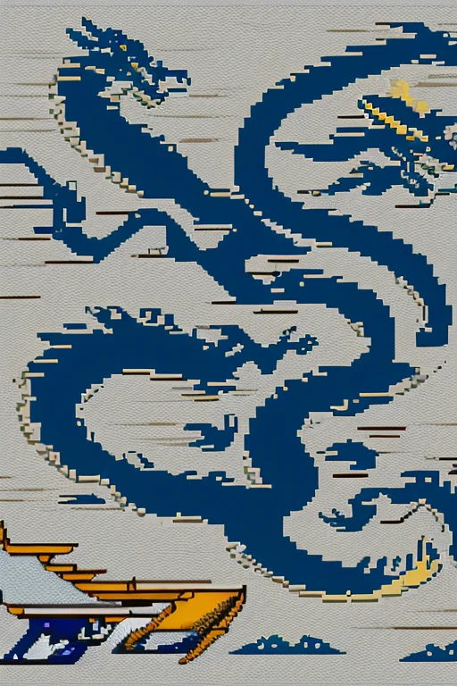 (a SNES 16 bit style of the qing dynasty azure dragon)