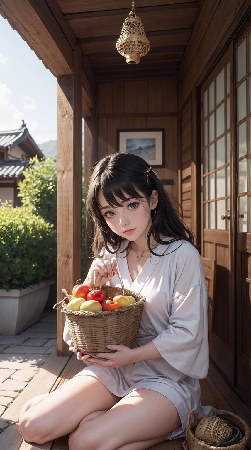 (8K、top-quality、超A high resolution、masterpiece:1.2)、(Photorealsitic:1.4)、(detailed skins:1.3)、1人、Beautiful gravure model at the age of 18、Perfect Style、Beautiful Japan actress、large full breasts、A slender、(Lace shirt with open chest)、(Sexy mini skirt)、(Black pantyhose)、trekking boots、(Detail Eye) 、(grin:1.2)、(Forest of autumn leaves:1.4)、(clear stream)、(leaf fall:1.4)、Small matsutake mushrooms、Happiness、Beautiful autumn、Elaborate CG 8K wallpapers、dynamicposes、beautiful lighting、profetional lighting、(foco nítido)、Basket with mushrooms、Mushroom picking