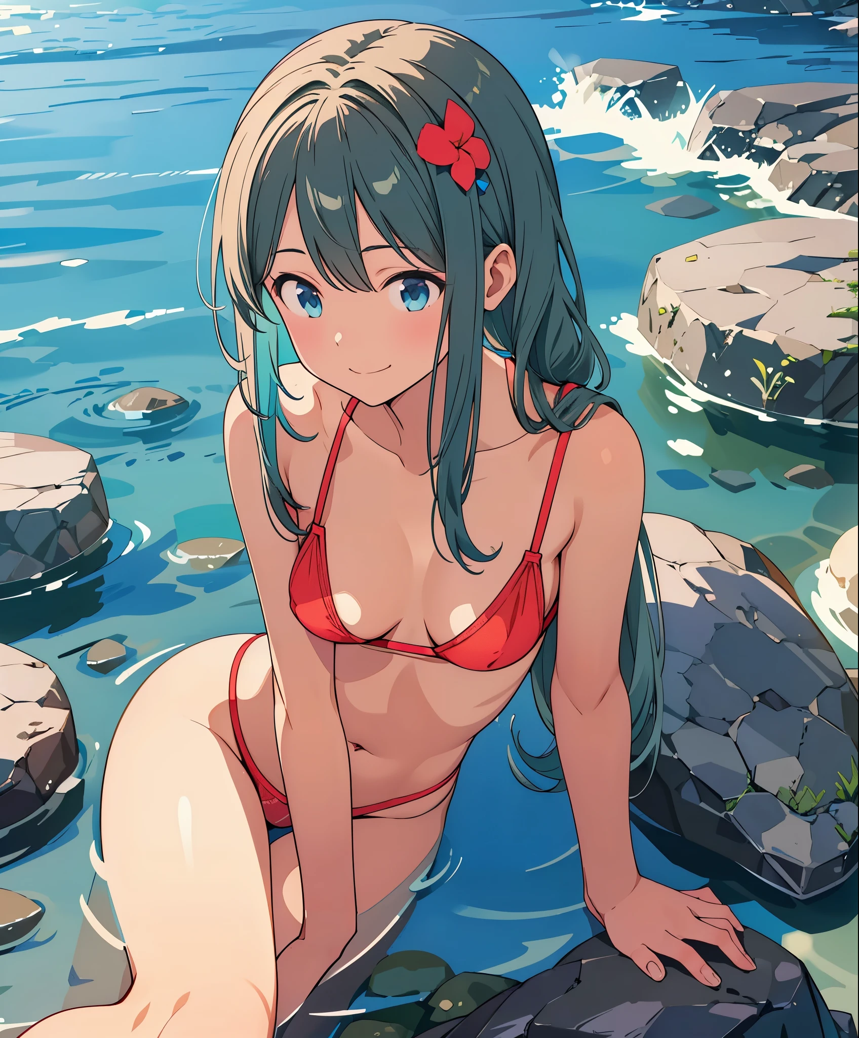 (masterpiece、highest quality、highest quality、official art、beautiful beautiful:1.2)、(1 girl:1.3)Hatsune Miku、twin tails,miku hatsune,beautiful breasts,High resolution、
one beautiful young woman、
(Soft saturation:1.3)、(pale skin:1.2)、
(非常にdetailed background、detailed background)、Bokeh、
break,Portrait of a smiling girl。Viewed from the front、The composition is symmetrical。
Look straight ahead with serious eyes、break
(red swimsuit)、(red bikini)、medium breasts、
outside the house、sea surface、sky sky、Light of the sun、summer beach、sandy beach、
strong light、with front light、
(teenager:1.3)、(cowboy shot:1.2)、Break angle from the front、
looking at the viewer、
dynamic pose、
sitting on seaweed on the beach、Seaweed、Seaweed、Seaweed、Seaweed、Seaweed、Seaweed、