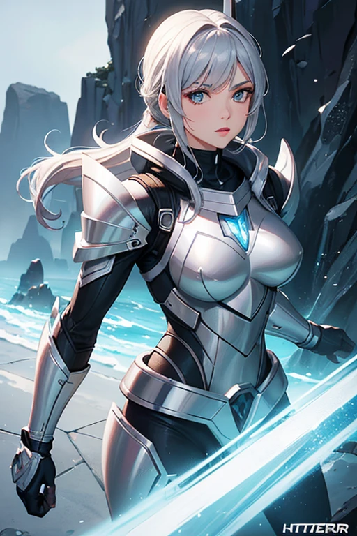 1female, Silver Ranger, silverarmor, Silver Power Ranger, Black stripes, Ultra HD, photo realism