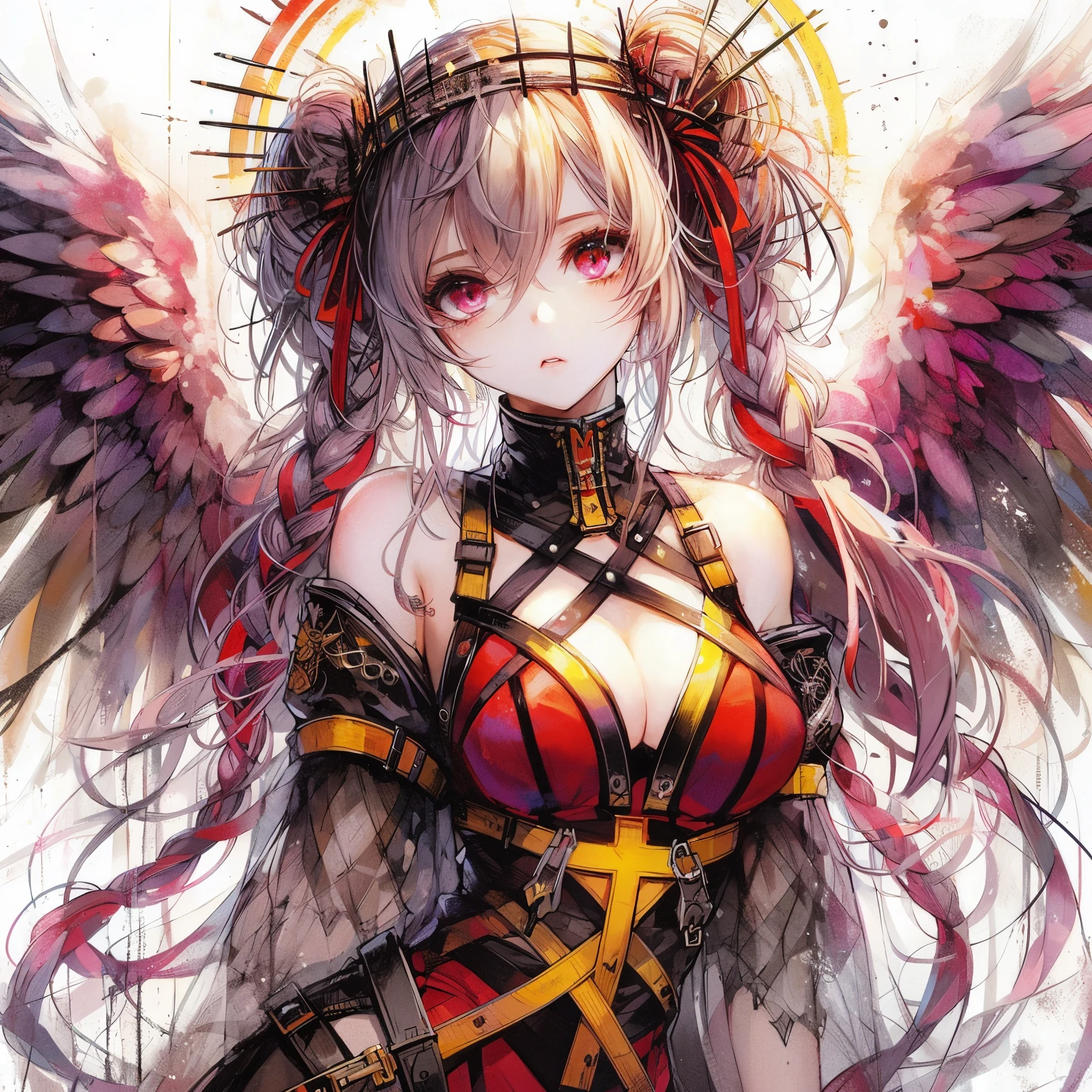 anime girl with wings and a red dress, anime style 4 k, anime goddess, anime art wallpaper 4 k, anime art wallpaper 8 k, anime art wallpaper 4k, 4 k manga wallpaper, anime fantasy artwork, gothic maiden anime girl, 4k anime wallpaper, demon anime girl, best anime 4k konachan wallpaper, beautiful anime girl, beautiful fantasy anime, detailed drawn beautiful eyes, detailed beautiful large breast