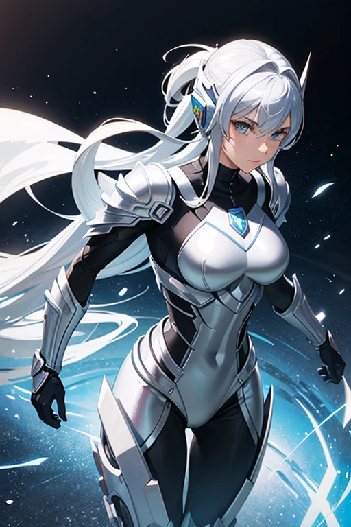 1female, Silver Ranger, silverarmor, Silver Power Ranger, Black stripes, Ultra HD, photo realism
