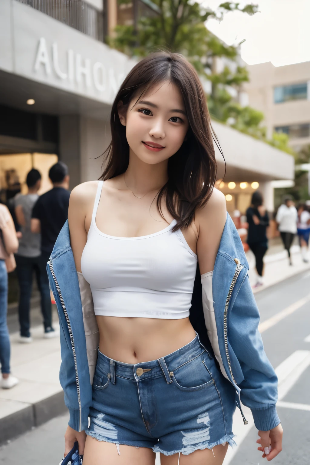 realism: 0.8), 6+ girl, (17 year old girl: 1.4), Neat gals, (flat chest: 1.4), (cheeky smile: 1.1), (swag: 1.1), camisole, mesh (Tank top: 0.9), (Tube top: 1.1), T-shirt, off shoulder crop top, mini skirt, sneakers, sandals, (denim: 0.9), (shorts: 0.9), compression shorts, (hoodie: 1.1), (track jacket: 1.1), (windbreaker: 1.1), (jeans jacket: 1.1), (unzip: 1.2), Front opening, aeon shopping