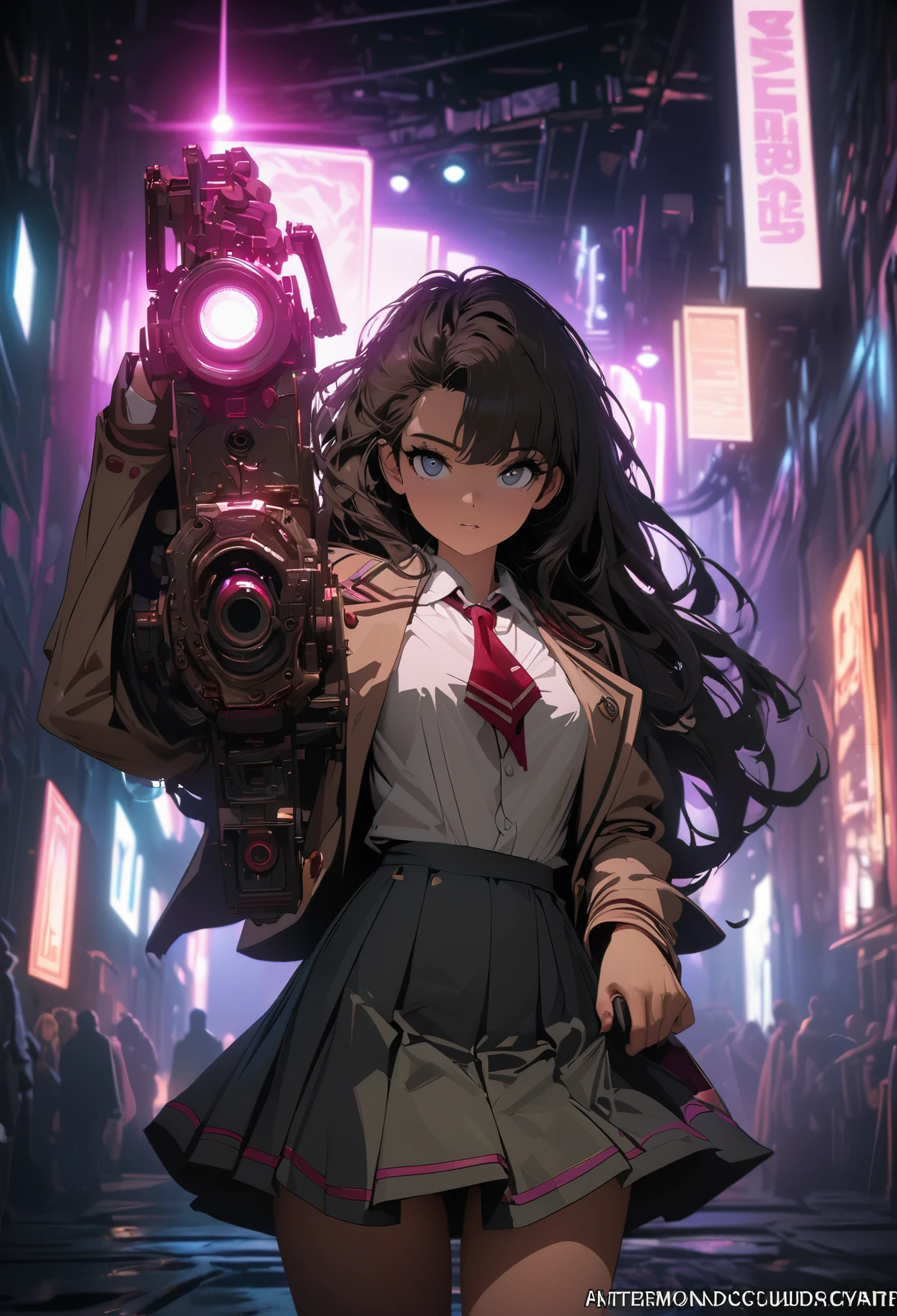 
Steampunk style jk school uniform girl，Holding a huge mechanical sword，（There is a black blurry shadow standing behind me:1.5），Beautiful，Glowing special effects，celluloid style，Flat coating，HD，CG art，comics，8K，looking into camera，high quality，illustration，Vaporwave style，rim light，CG art，movie lighting，Super detailed，complex，OC renderer，cinematic perspective，high resolution，movie lighting，
