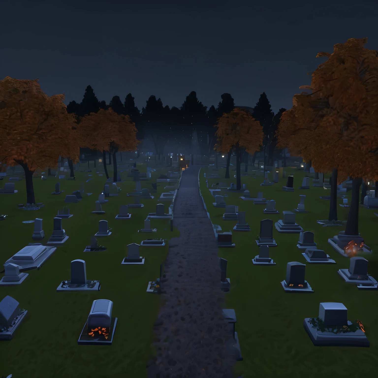 A paved path, at night, moonlight