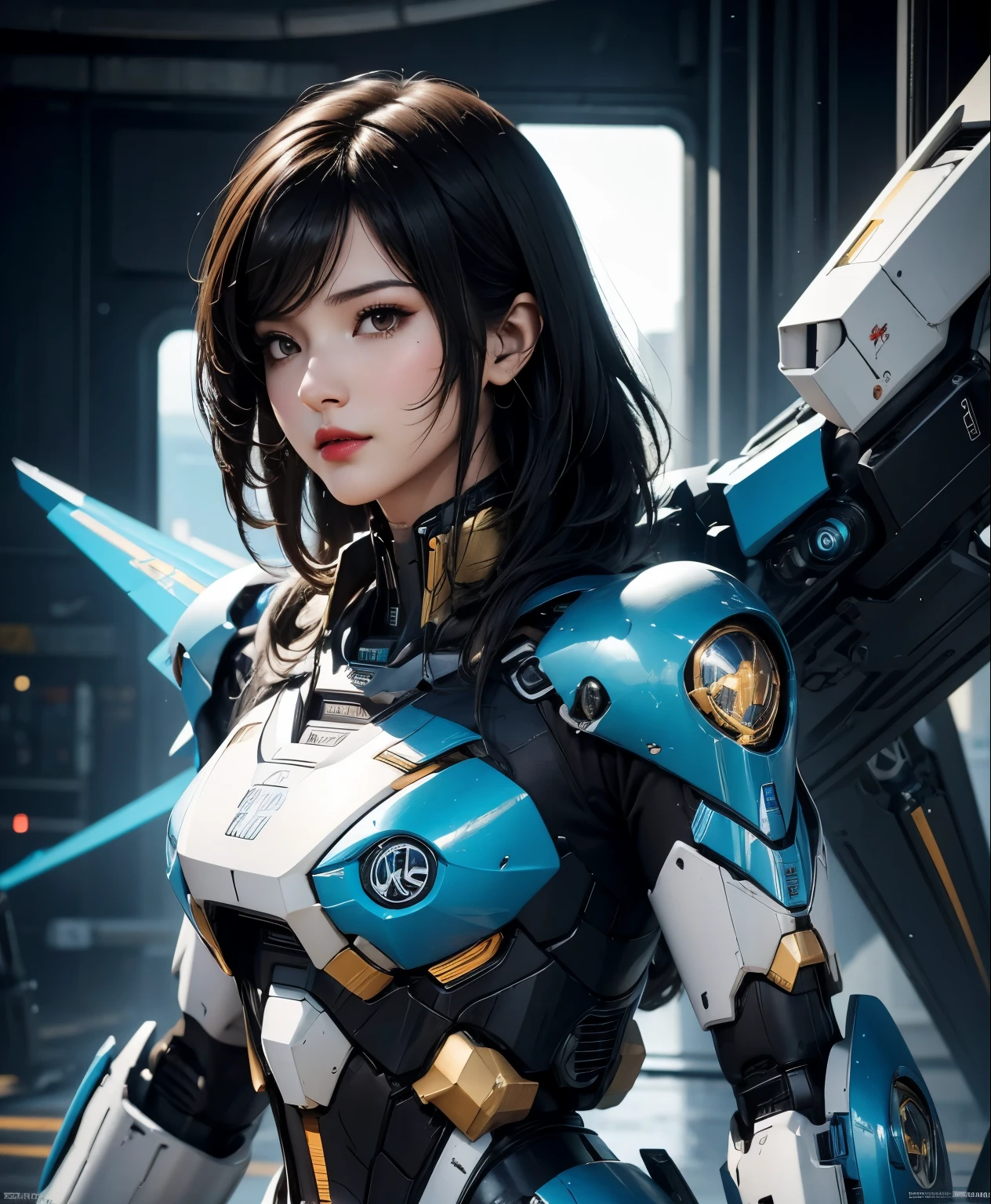 Super detailed, advanced details, high quality, 最high quality, High resolution, 1080p, hard disk,(pharah),overwatch,beautiful cyborg woman,Mecha cyborg girl,battle mode,Mecha body girl,She wears a futuristic mech