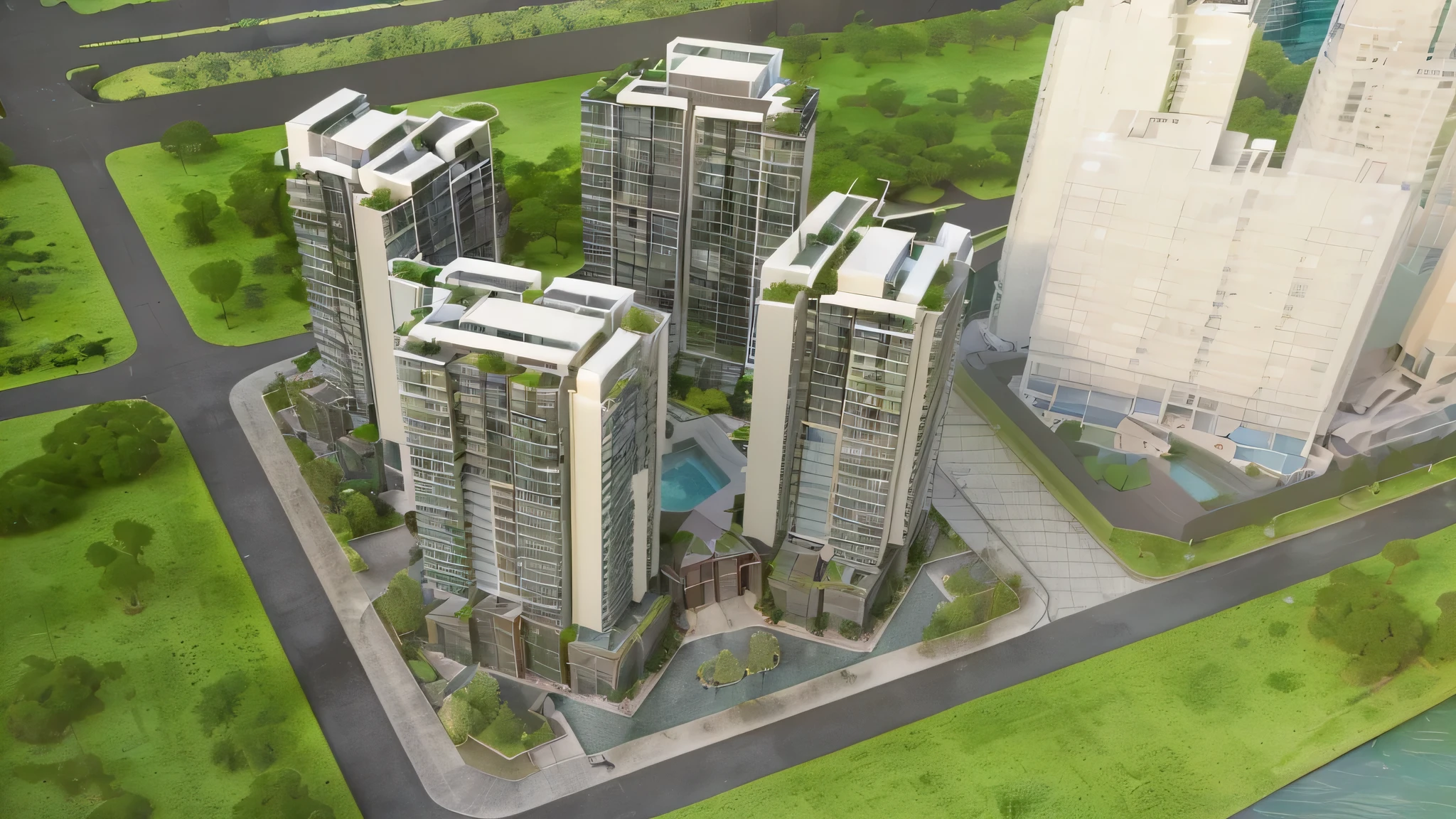 contemporary and Modern architecture style, glazing and greenery with four condominiums tower 