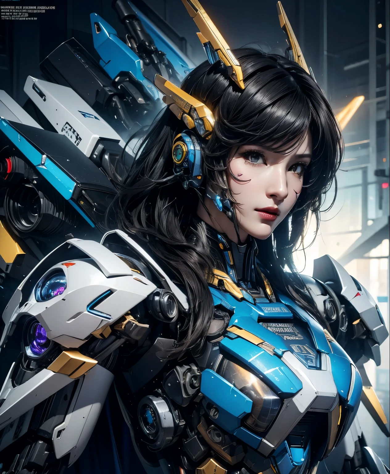 Super detailed, advanced details, high quality, 最high quality, High resolution, 1080p, hard disk,(pharah),overwatch,beautiful cyborg woman,Mecha cyborg girl,battle mode,Mecha body girl,She wears a futuristic mech