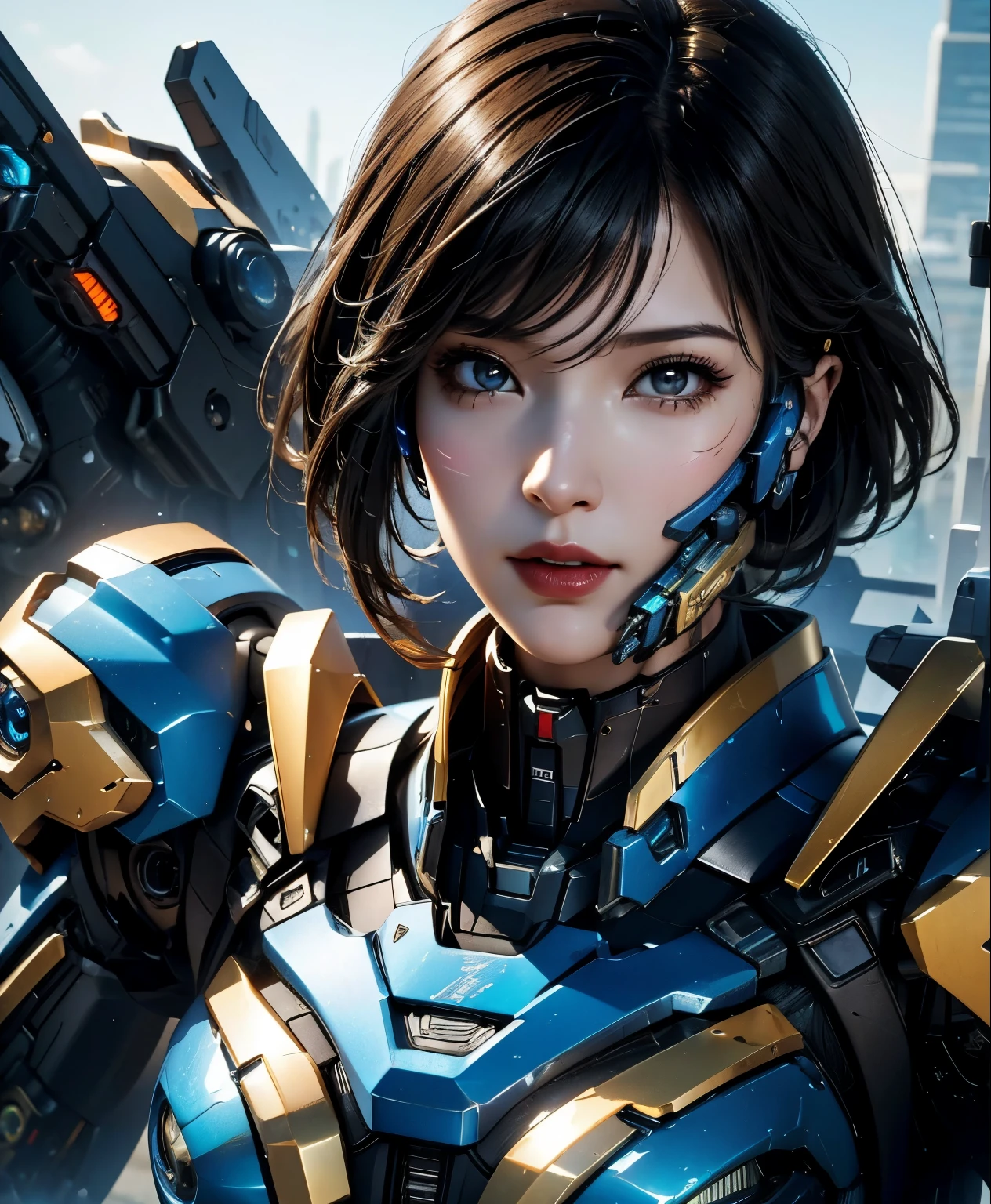 Super detailed, advanced details, high quality, 最high quality, High resolution, 1080p, hard disk,(pharah),overwatch,beautiful cyborg woman,Mecha cyborg girl,battle mode,Mecha body girl,She wears a futuristic mech