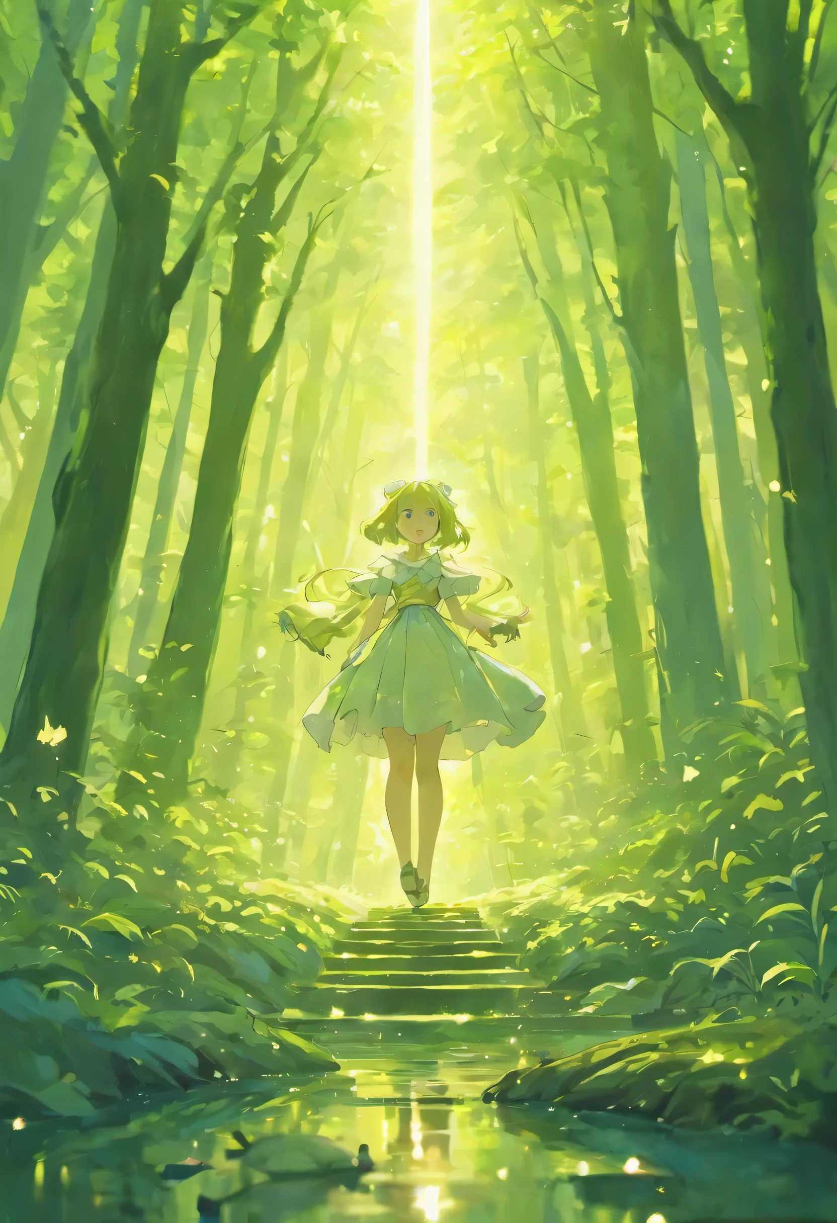 (magic of light:1.2), (strict:1.1) forest, spring, (intricate details), Lake like a mirror，(super detailed), 8k HDR, high details, lots of details, high quality,Tyndall effect， (colored:1.3)