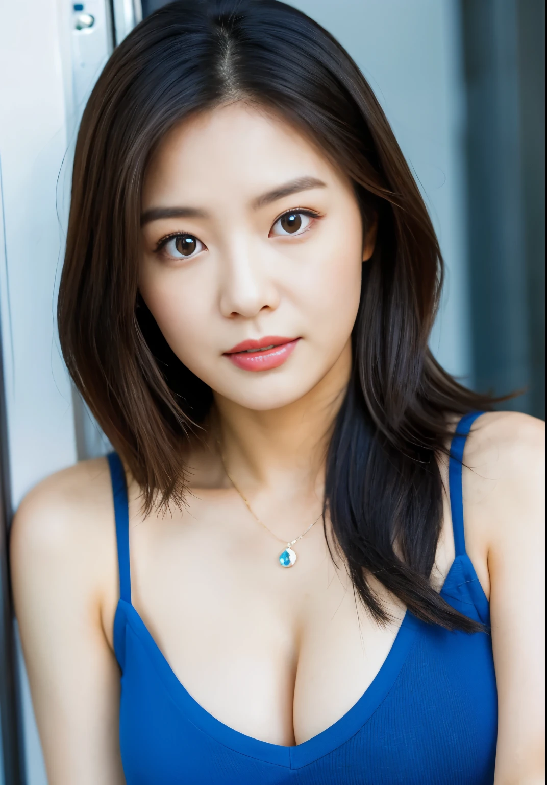a close up of a woman in a blue top posing for a picture, beautiful south korean woman, beautiful young korean woman, gorgeous young korean woman, korean girl, korean woman, young adorable korean face, tzuyu from twice, beautiful asian girl, headshot profile picture, girl cute-fine-face, cute korean actress, young cute wan asian face