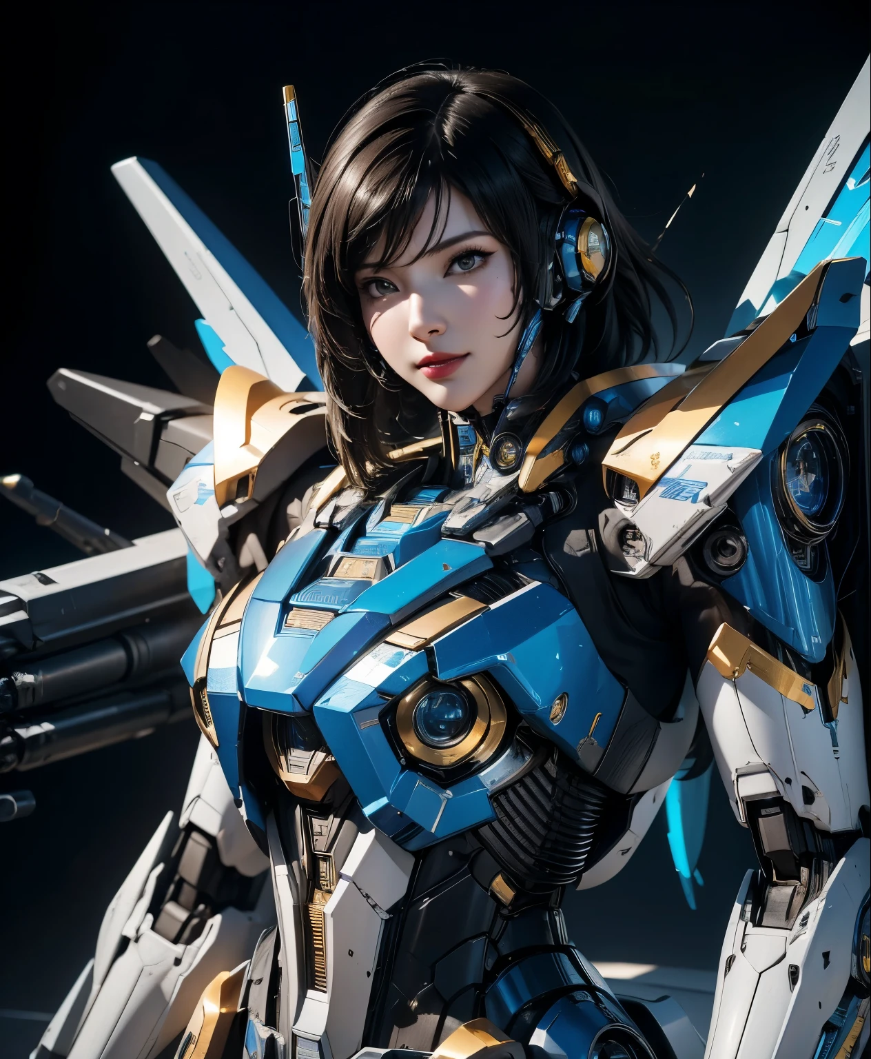 Super detailed, advanced details, high quality, 最high quality, High resolution, 1080p, hard disk,(pharah),rocket launcher,overwatch,beautiful cyborg woman,Mecha cyborg girl,battle mode,Mecha body girl,She wears a futuristic mech,Low - Angle