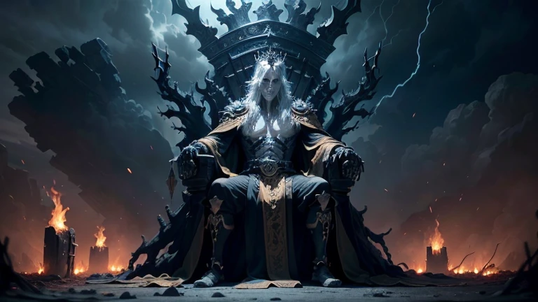 (Full HD, high resolution, ultra-detailed: 1.2) Skeleton King, clad in tattered robes and bones, stands triumphantly against a backdrop of a stormy, haunted night. His piercing eyes burn with an intense, otherworldly fire, casting long, eerie shadows on the ground. His hollow cheekbones are accentuated by the ethereal light lingering in the surrounding fog. The King's throne, a gnarled and ancient tree, seems to have grown from the very core of darkness itself (HDR, vibrant colors).

King Calendar, a majestic figure with a calendar for a face, gazes intently into