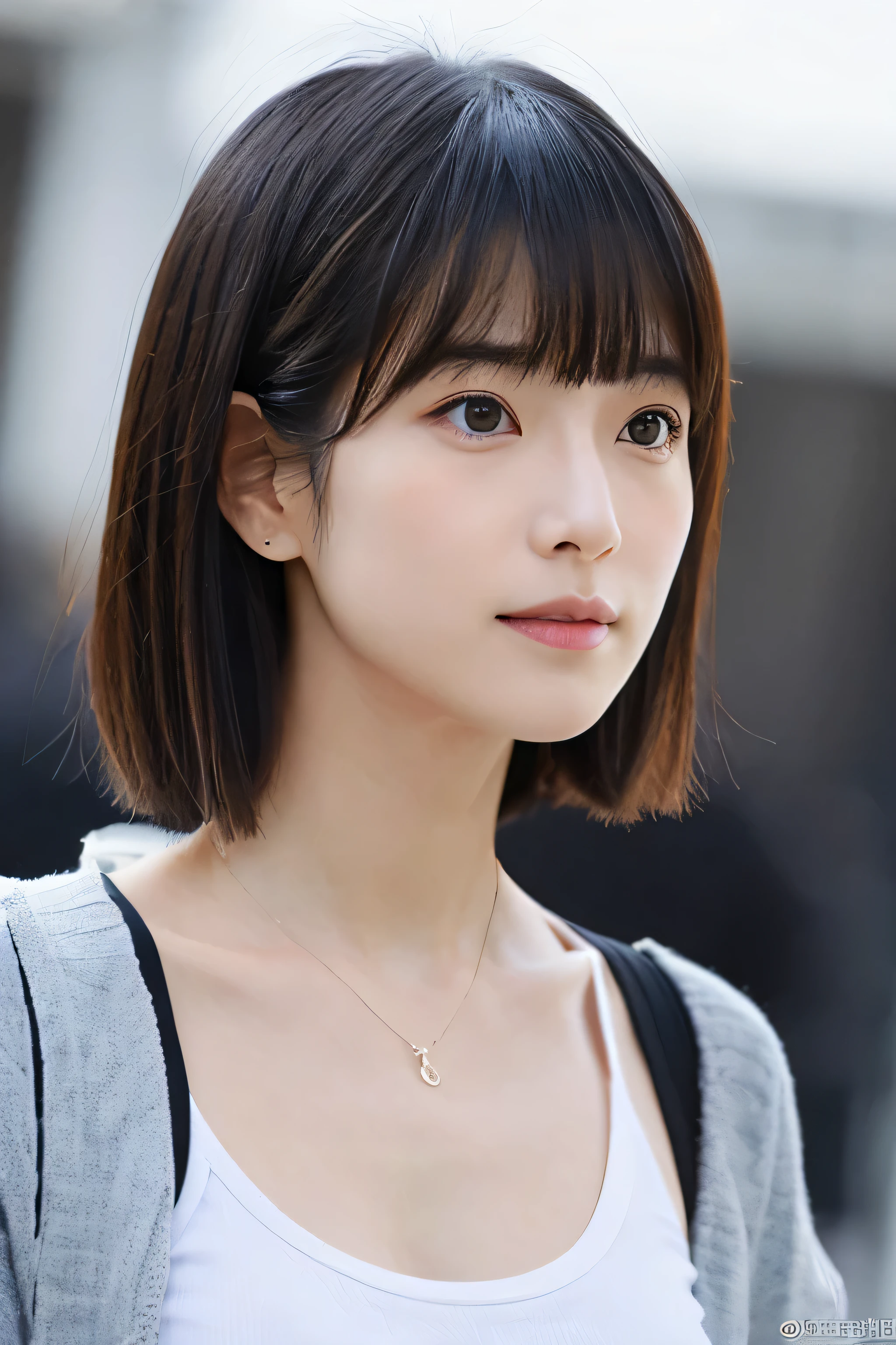 A beautiful Japanese woman with short hair, pale skin and a lonely look、Fair and thin、I like geniuses