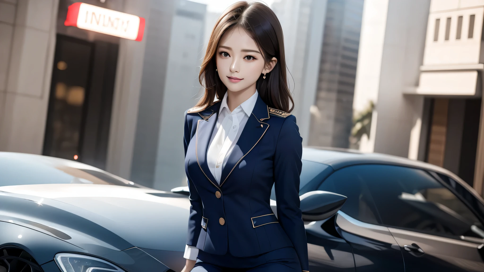 (RAW photo,highest quality),Looks like a whole body,flight attendant uniform,(Realistic,Realistic:1.3),highest quality,master piece,very elegant and beautiful,very detailed,cg,unified,2k wallpaper,wonderful,beautiful detailaster piece,(dynamic pose),highest quality,very detailedCG Unity 8K wallpaper,,perfect body,(Lie:1.3),