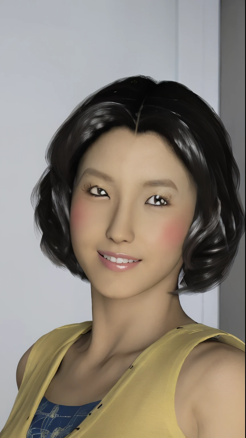 (masterpiece:1.3), (8K, realistic, Raw photo, highest quality: 1.4), Japanese, (1 girl), beautiful face, (realistic face), (black hair, short hair:1.3), beautiful hairstyle, realistic eyes, detailed and beautiful eyes, (realistic skin), beautiful skin, Charm, ultra high resolution, surreal, very detailed, golden ratio,  detailed face,looking at the viewer,smile,open white shirt,medium breasts,Are standing,put your hand on your waist
