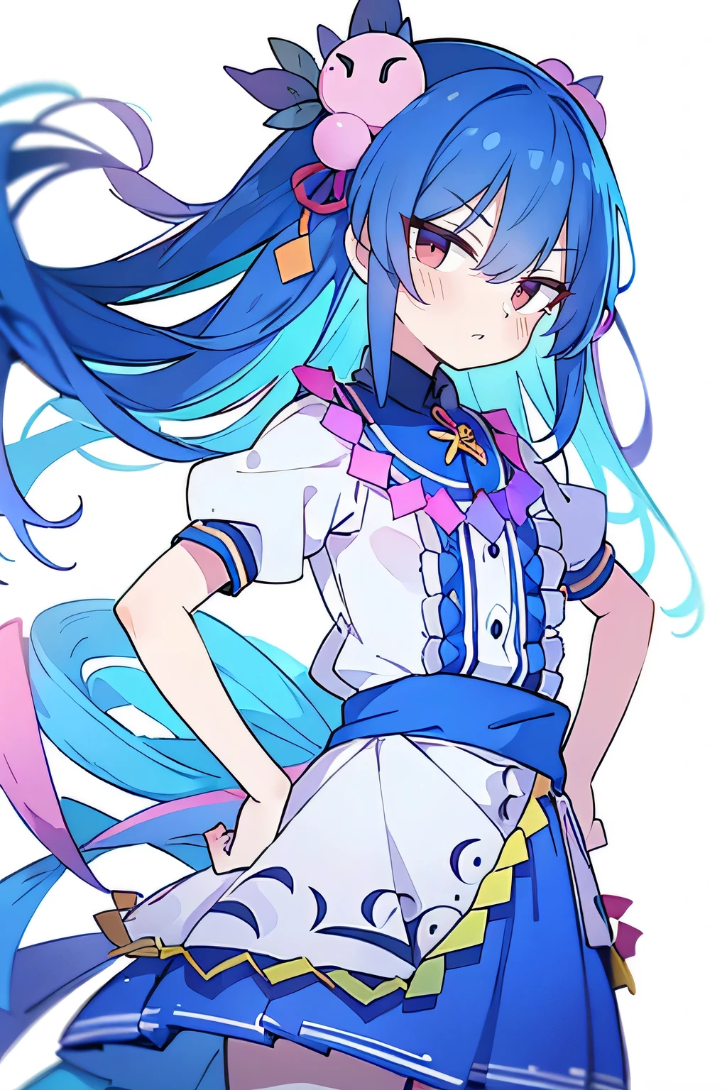 (masterpiece),best quality, expressive eyes, perfect face, 1girl,
Put your hands on your waist,fair, Gorgeous,Japanese cartoons,girl,lola,Hina Angel, blue hair, blue haired, floating clothes,Grab your waist, Grab your waist, hands on hips , hands on hips,flat chest