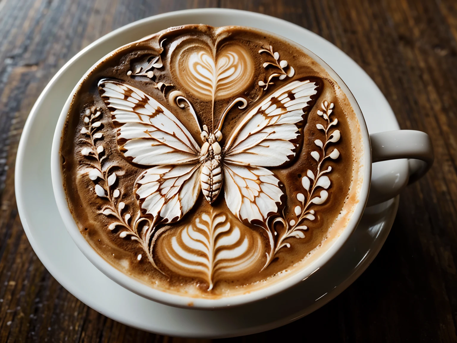 Use latte art in the white form:1.5, Butterfly art, A few cups of coffee:1.3, intricate illustration, delicate linework, Fine details, Whimsical pattern, charming scene of a, Fantastic visuals, Engaging storytelling, 
Break, 
graphite drawing, Pencil shading, Subtle gradients, Monochromatic, Detailed textures, Fine linework, Delicate touch
break, 
(Masterpiece, Best quality, Photorealistic, A high resolution, Photography, :1.3), Ultra-detailed, Sharp focus, Professional photo, commercial photograph, ((Realistic, Super realistic, Realism, realistic detail)), Perfect anatomy, perfectly proportions, Hyper Sharp Image,